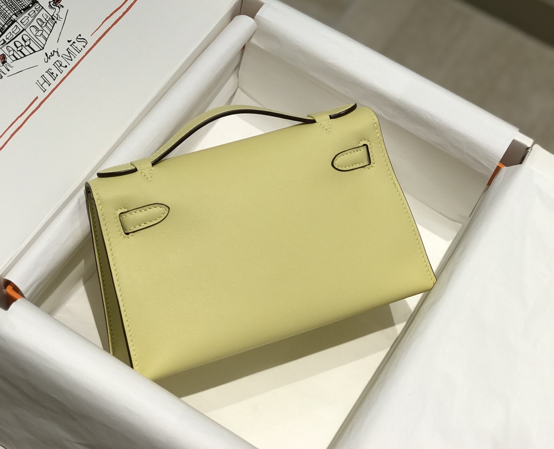 Hermes Mini Kelly Pochette 22cm Bag In Jaune Poussin Swift Leather